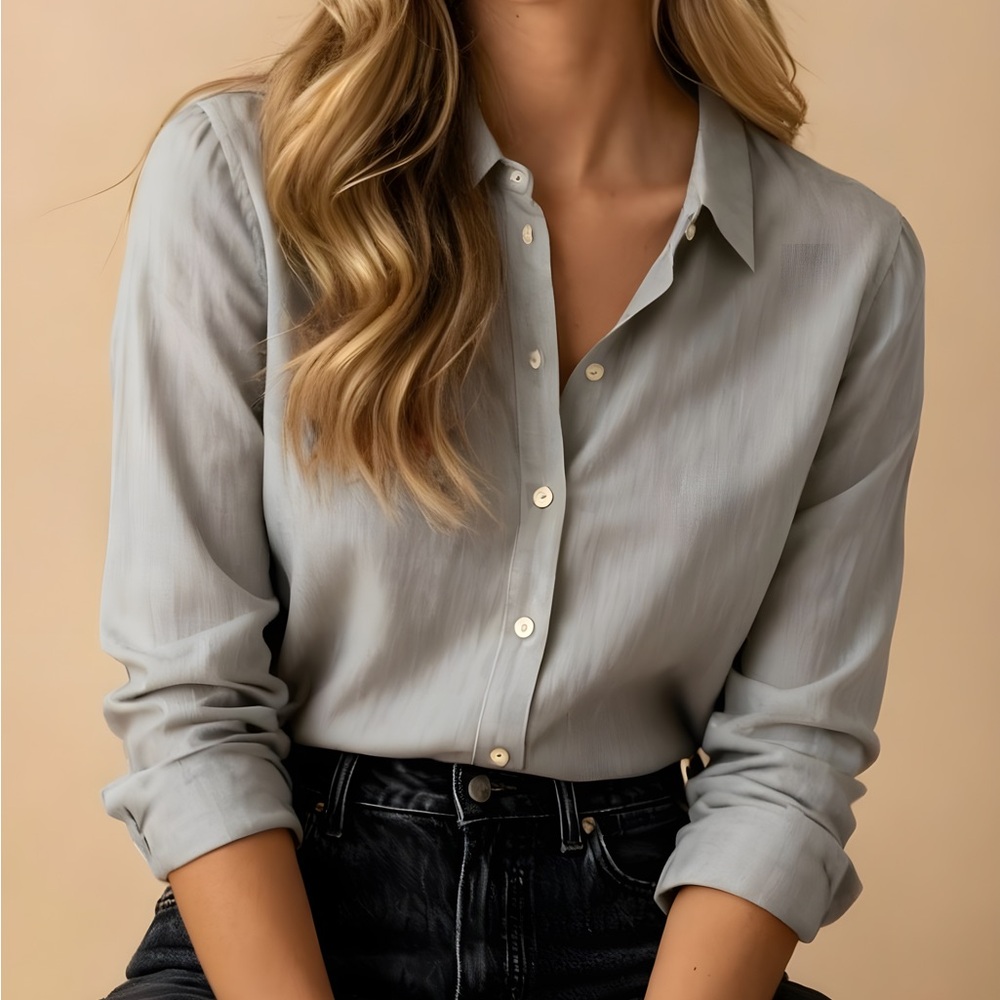 Blanc Bleu Blue Linen Button Down Size 8 EU 40